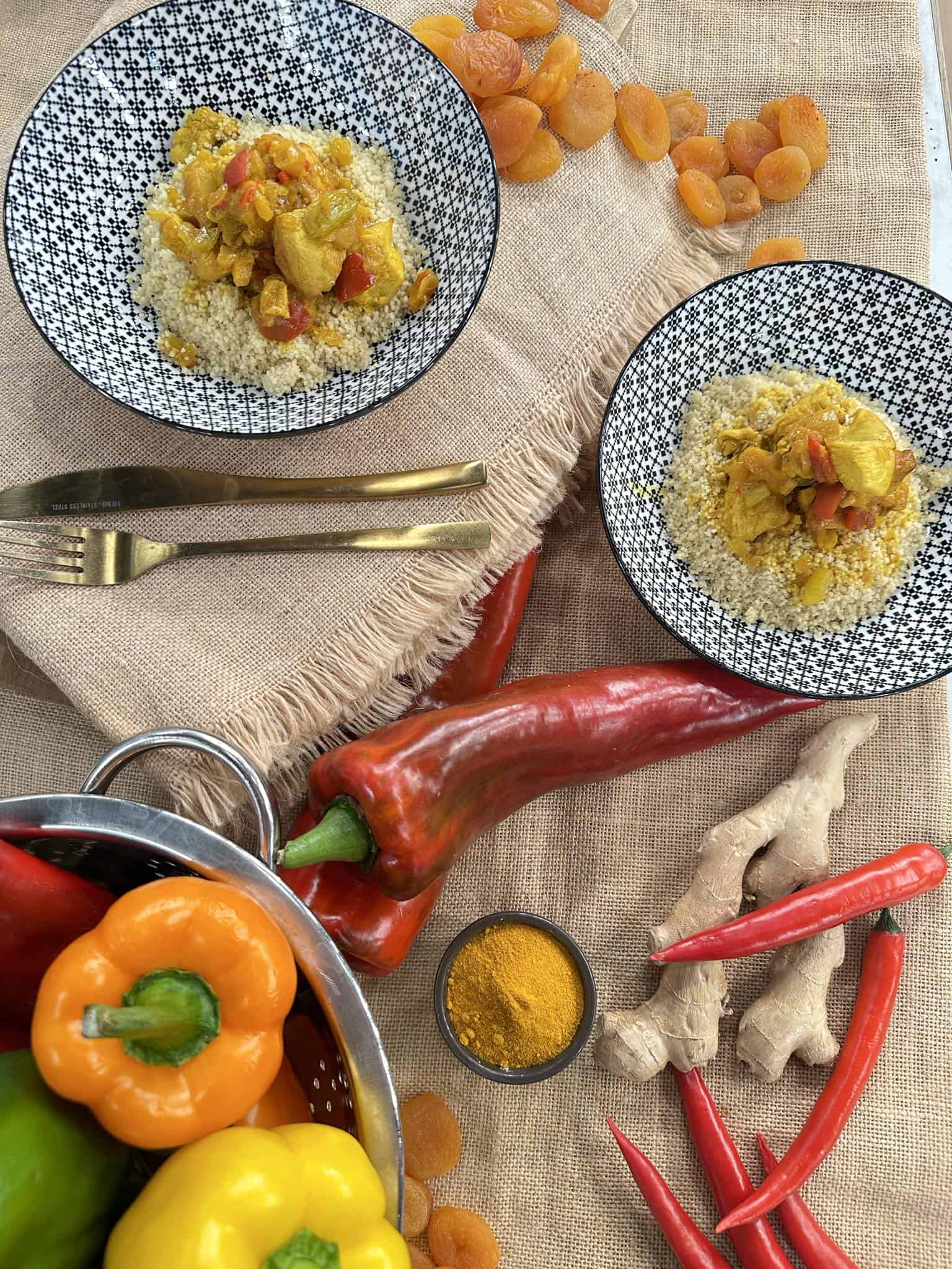 τηγανια κοτοπουλομε κουρκουμακαι κους κους